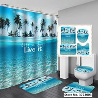 4 in1 blue sea shower curtain bathroom curtains polyester summer beach pedestal rug lid toilet cover carpet bath mat set