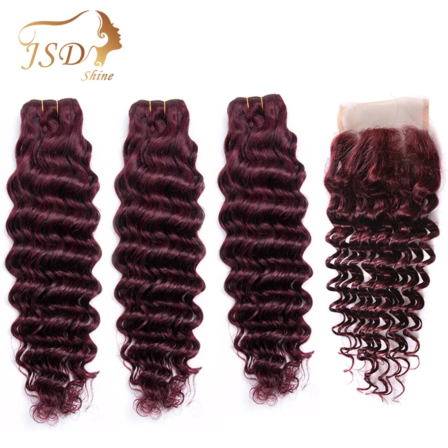 Пучки человеческих волос с застежкой JSDShine бордовые бразильские волосы глубокой
