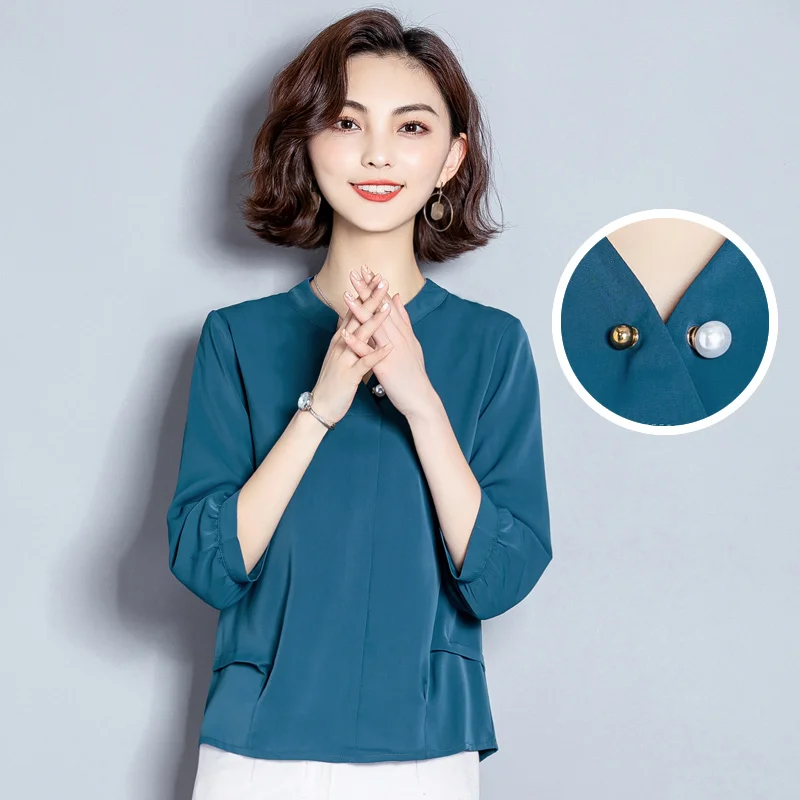 Женская шифоновая блузка COIGARSAM свободная с коротким рукавом темно-зеленый синий