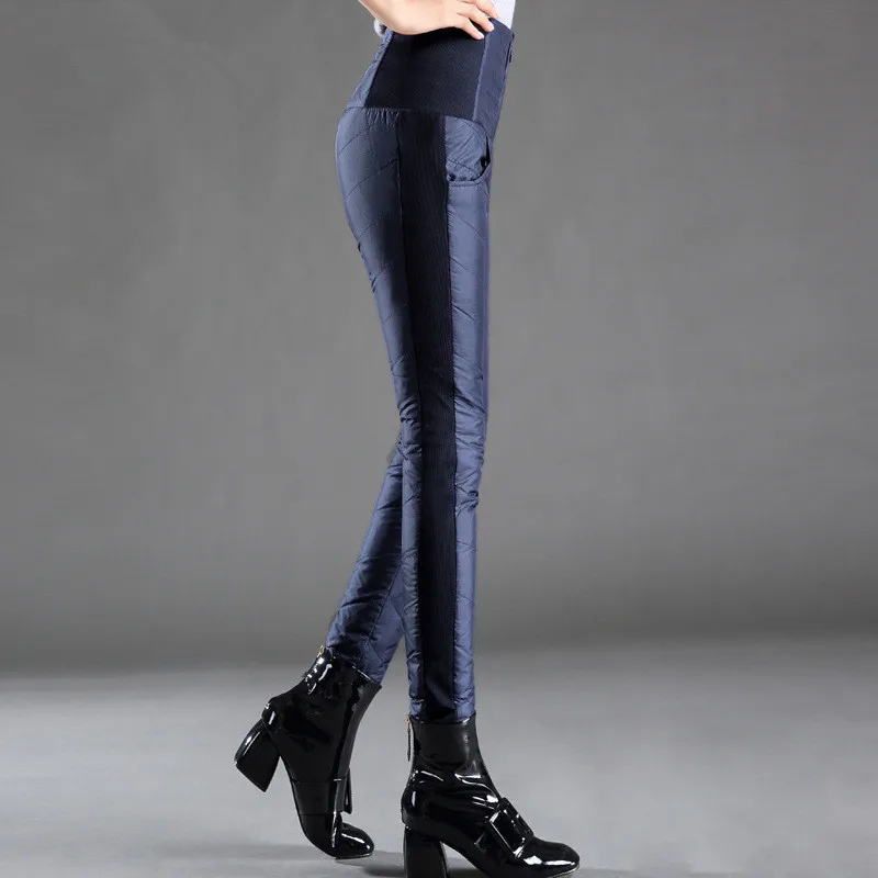 Winter Warm Thicked Down Pants Women High Waisted Slim Skinny Pencil Pants Trousers Streetwear Women Bottoms Pants Female Pants