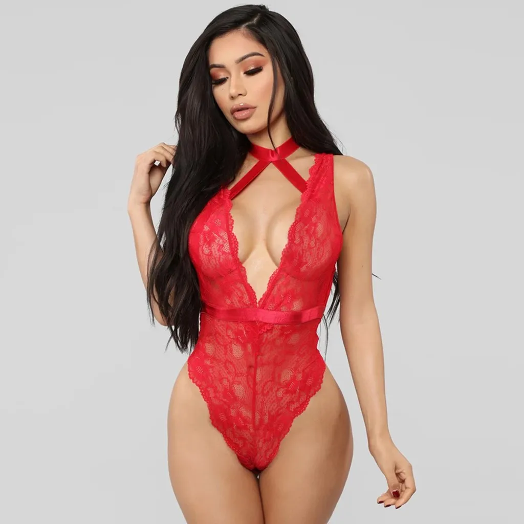 Сексуальное боди размера плюс Женское с глубоким v образным вырезом цельное