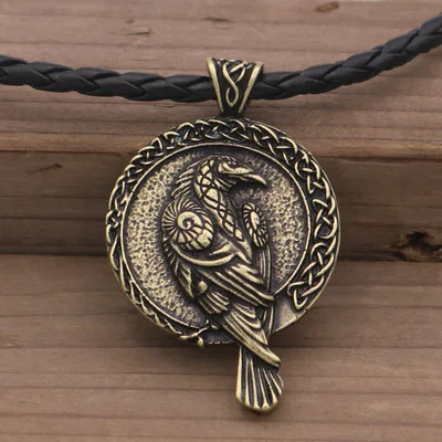 antique bronze2 Викинг один Ворон славянский амулет скандинавский талисман Викинг-волк голова с кулон с вороном черная птица Кельт ожерелье с вороной языческие украшения - Окраска металла: antique bronze2