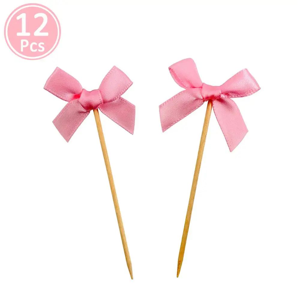 12pcs pink bow Украшения для детского душа бумага со слоном Торт Топперы его девочка мальчик Babyshower вечерние принадлежности пол раскрыть розовый синий - Цвет: 12pcs pink bow