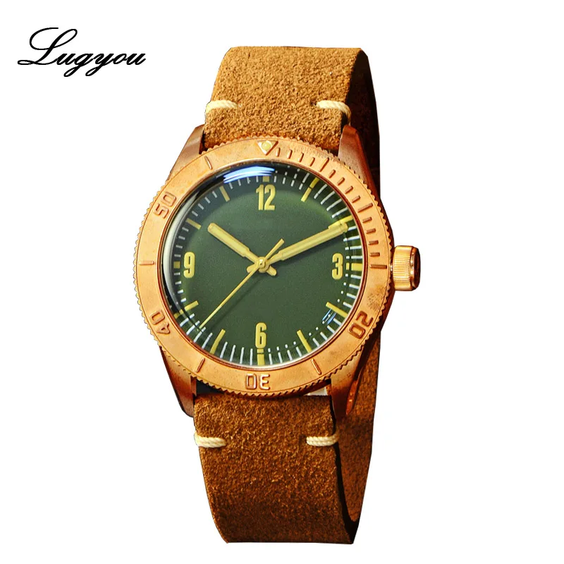 Green No Logo SW Lugyou San Martin, бронзовые часы для ныряльщиков, автоматический вращающийся ободок, Водонепроницаемость 200 м, сапфировый куполообразный кристалл, ремешок из натуральной кожи - Цвет: Green No Logo SW