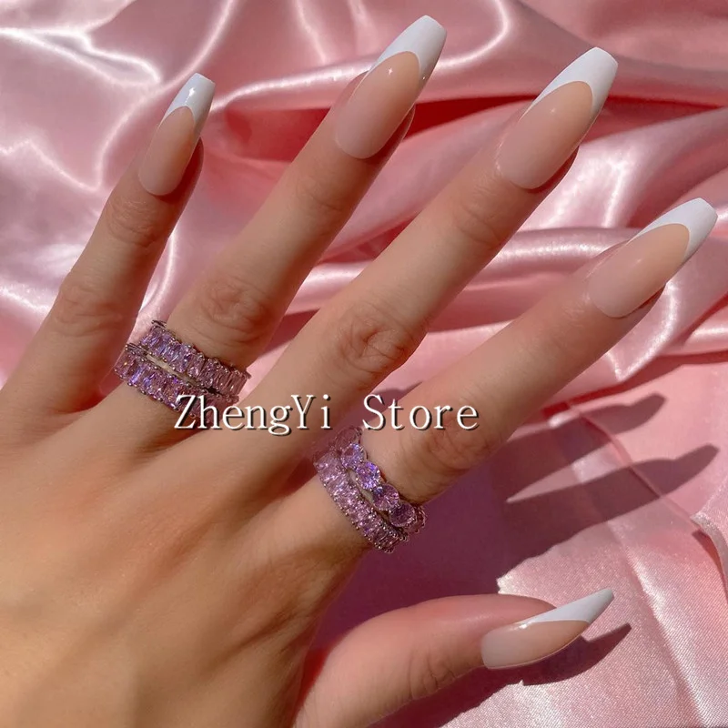 Французский Длинные гроб накладные ногти с клеем стикер полное покрытие балетки