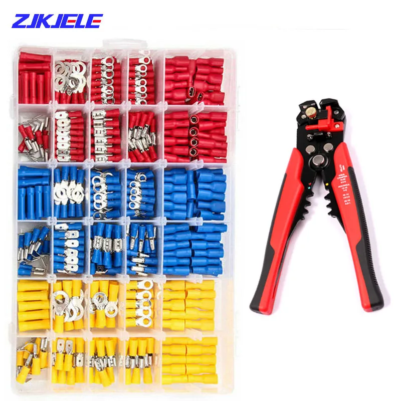 

1200Pcs Electrical Wire Crimp Connectors Spade Butt Ring Fork Ring Lugs Rolled Insulated Cable Terminals Crimp Plier Tool Kits