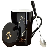 ceramic mugs 12 constellations creative mugs with spoon lid black and gold porcelain drinkware cute coffee mugs and cups
