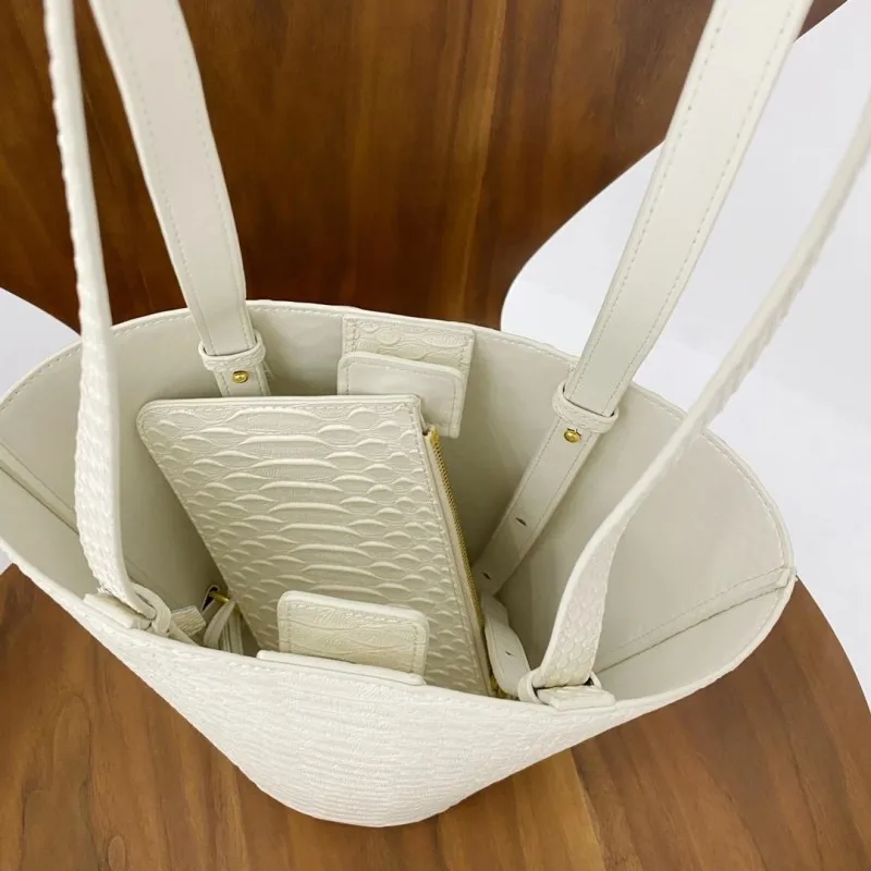 

Fashion Genuine Leather Crocodile Pattern Bucket Bags Women Totes Crossbody Bags High Quality Large Capacity Ladies Big Handbags