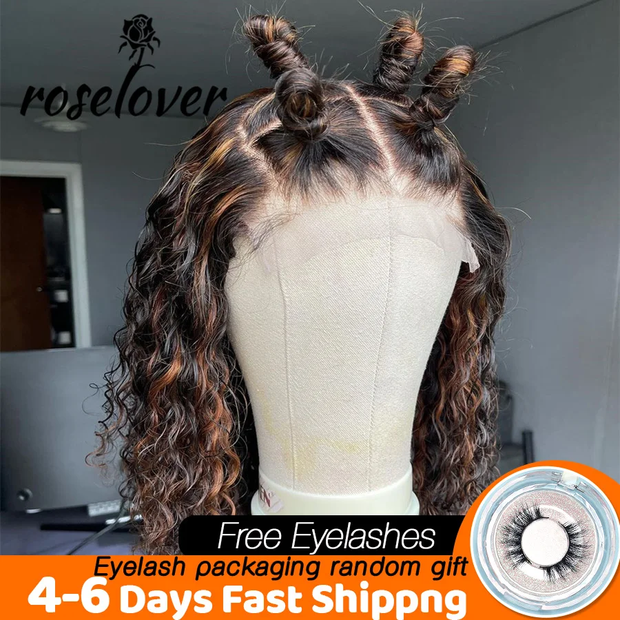

Roselover короткие вьющиеся волосы боб на кружевной передней части человеческие волосы парики хайлайтер цвет бразильский Реми 4x4 парик на круже...