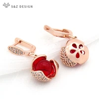 sz design fashion elegant simple round flower dangle earrings for women wedding jewelry 585 rose gold cubic zirconia eardrop