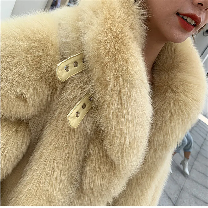 FURSARCAR New 2021 Natural Real Fox Fur Jacket Women Winter Thick  Fur Coat With Leather Blet Collar Pull Plet Genuine Fox Fur