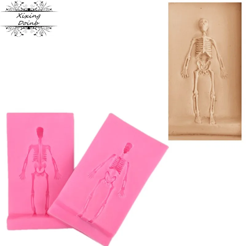 

2Pcs Halloween series 3D skeleton shape silicone mold Halloween skull chocolate fudge cake decoration tools