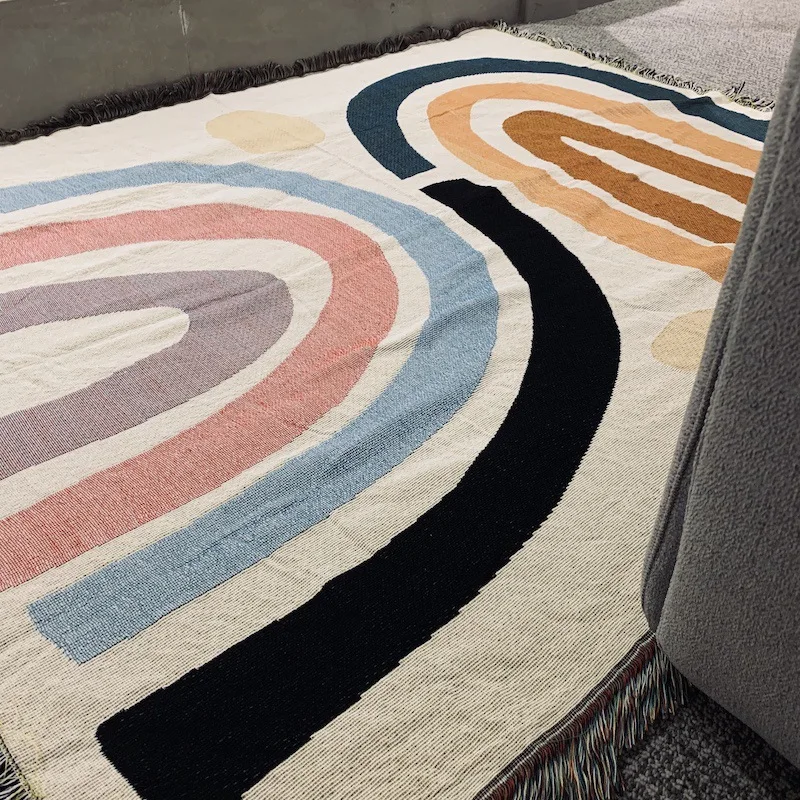 Радужное одеяло с бахромой абстрактный геометрический узор диван Декоративное