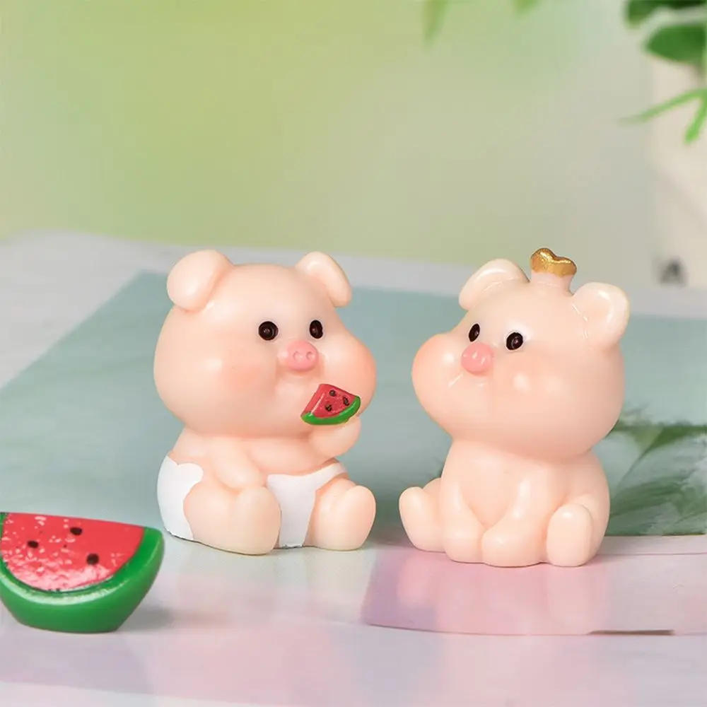 

Micro Landscaping Pig Small Watermelon Eat Melon Pig Miniature Figurine Garden Ornament Desktop DIY Cute Home Decor