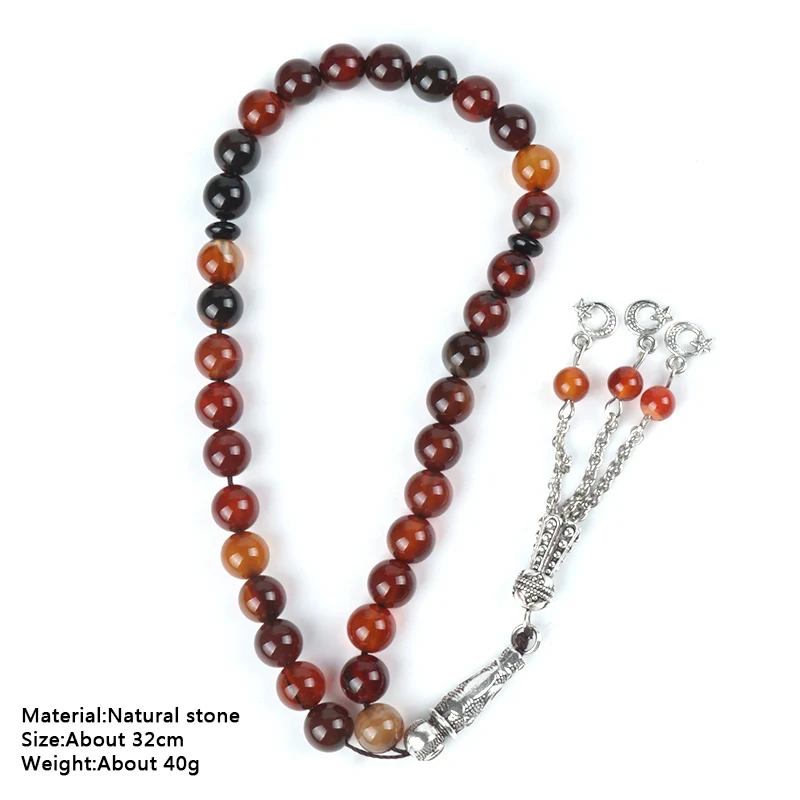 Четки из натурального камня красный агат 33 шт. Tesbih 8 мм бусины для мусульманских