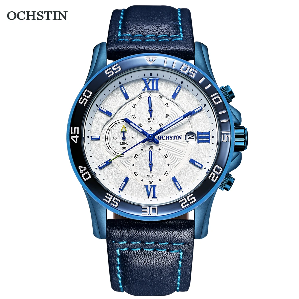 Лучшие бренды OCHSTIN мужские наручные часы Водонепроницаемый кварцевые с кожаным
