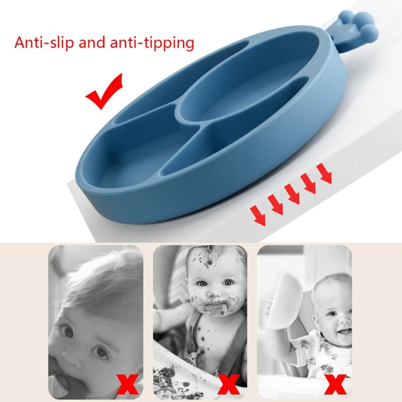 

4 Pcs Baby Silicone Dinner Plate Sucker Bowl with Straw Spoon Fork Set Anti Slip Suction Divided Dish Tray Dinnerware