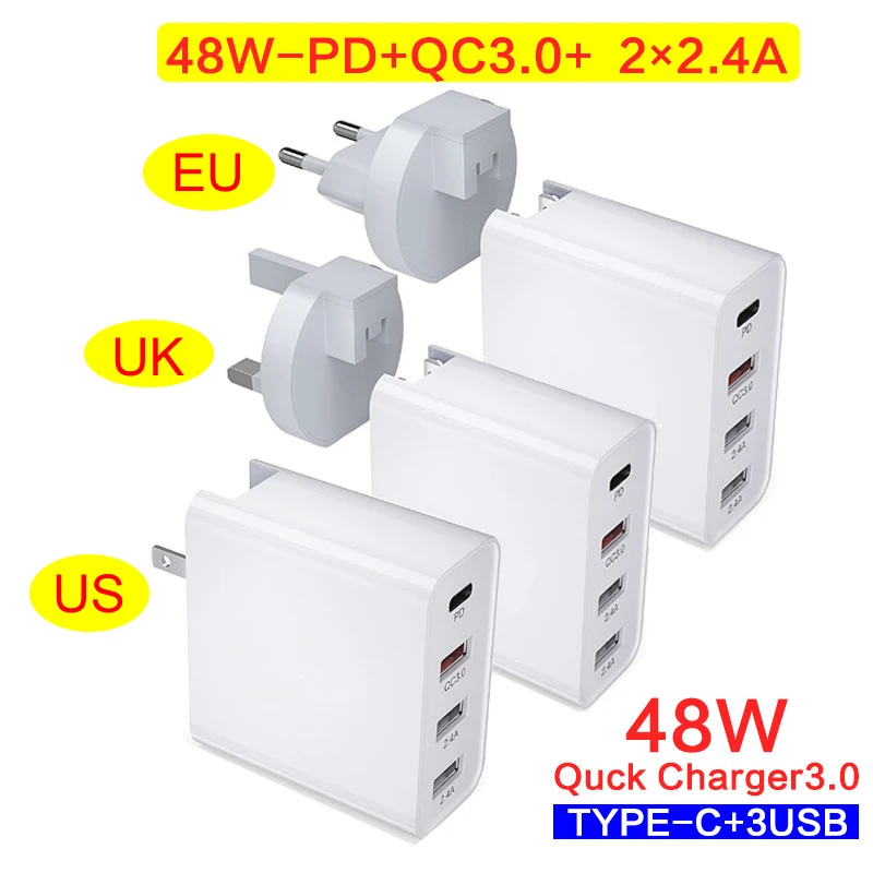 48W Multi USB PD QC 3.0 Charger Quick Charge Fast Phone 4 port usb hub charge proable Charging | Мобильные телефоны и