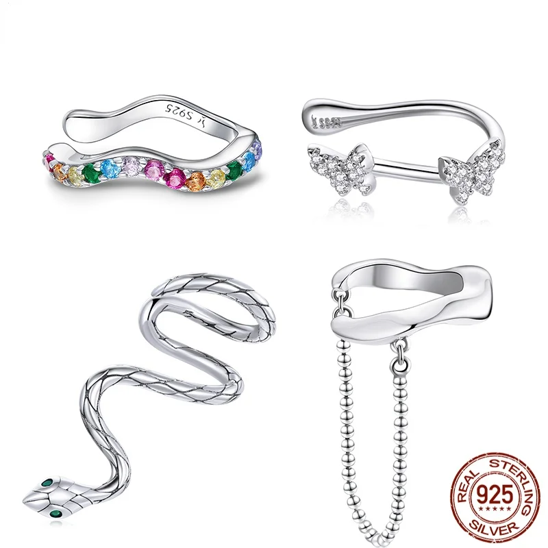 

Ear Cuff Genuine Sterling Silver Butterfly Romance Hoop Earrings Ear Clip Crystal Chic Fashion Jewelry Fashion 2021