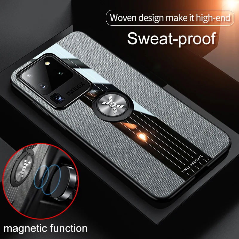 

Luxury Cloth Phone Case For Samsung Galaxy Note 20 Ultra Case Note20 Magnetic Car Holder Phone Cover For Samsung Note 20 Case