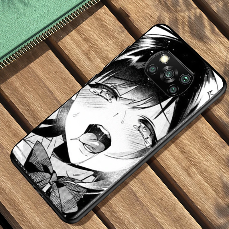 ahegao manga girl for xiaomi poco x3 nfc f3 gt x2 m3 m2 5g pro mi a3 lite 9se cc9 soft black phone case shell free global shipping