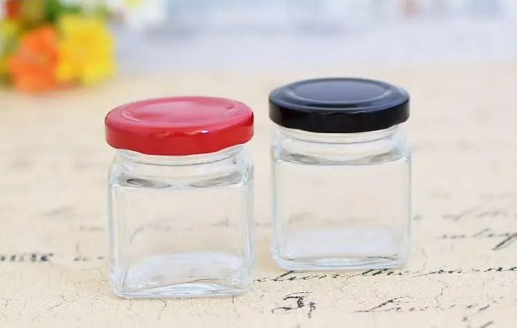 

45ml square glass storage bottles jars with lid honey candy jar kitchen storage container glass jar SN053