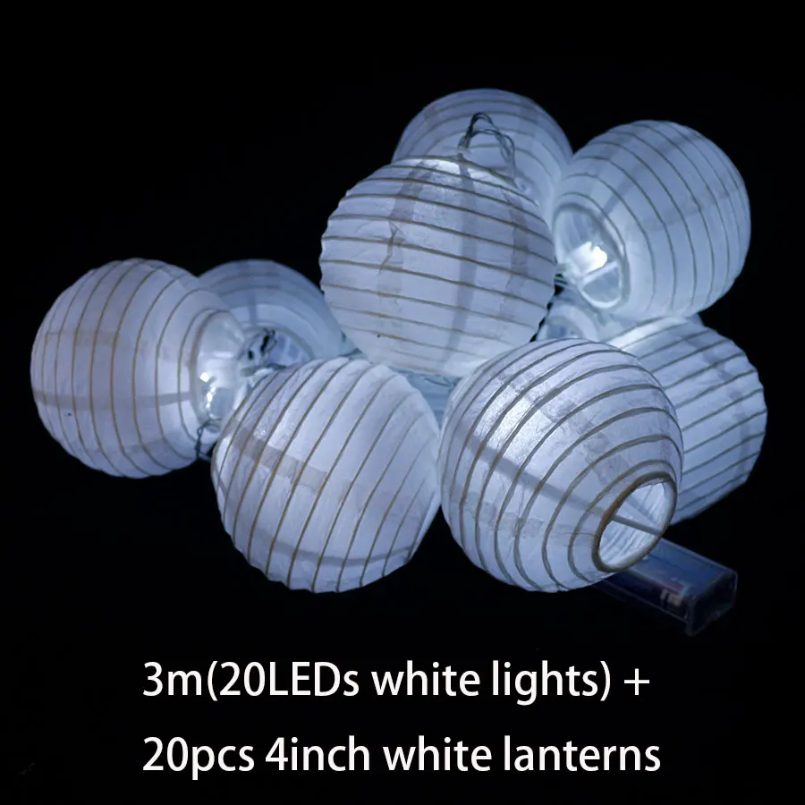 3m 20pcs white 20 шт./компл. 4 дюйма теплый белый Бумага Фонари светодиодный Красочные подвесной светильник, гирлянды на Рождество Свадебные украшения - Цвет: 3m 20pcs white