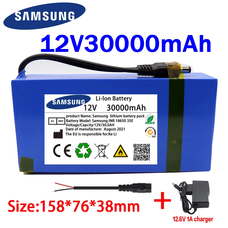 

100% New Portable 12v 30000mAh Lithium-ion Battery pack DC 12.6V 30Ah battery With EU Plug+12.6V1A charger+DC bus head wire