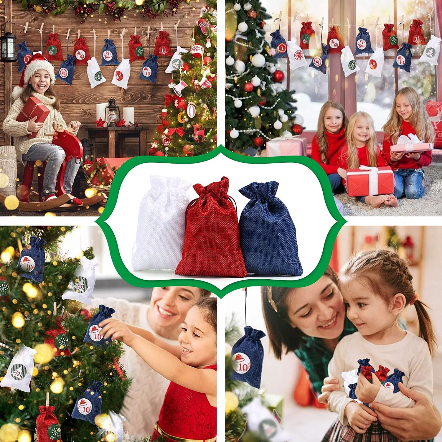 Календарь с навесом на Рождество мешочный подвесной Подарочный пакет обратным