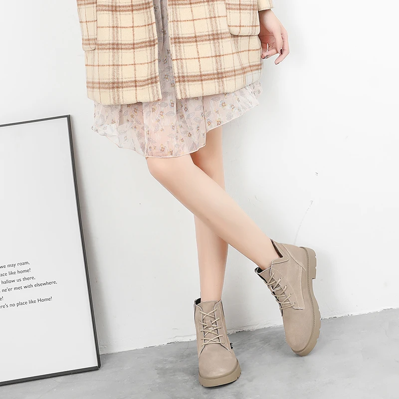 Женские замшевые ботинки на шнуровке черные повседневные ботильоны из коровьей