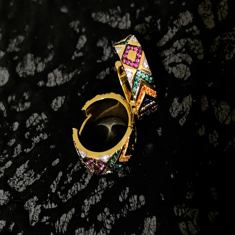 

s925 sterling silver tribal geometric colorful striped earrings female golden yellow personality classic earrings bohemian style