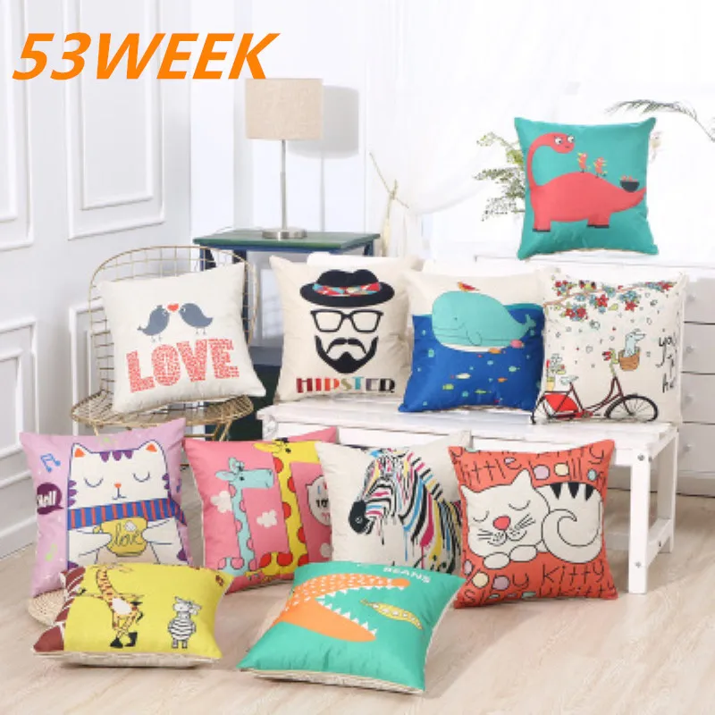 53 недельная Новая Домашняя мультяшная Подушка льняная с принтом наволочка 45x45 см
