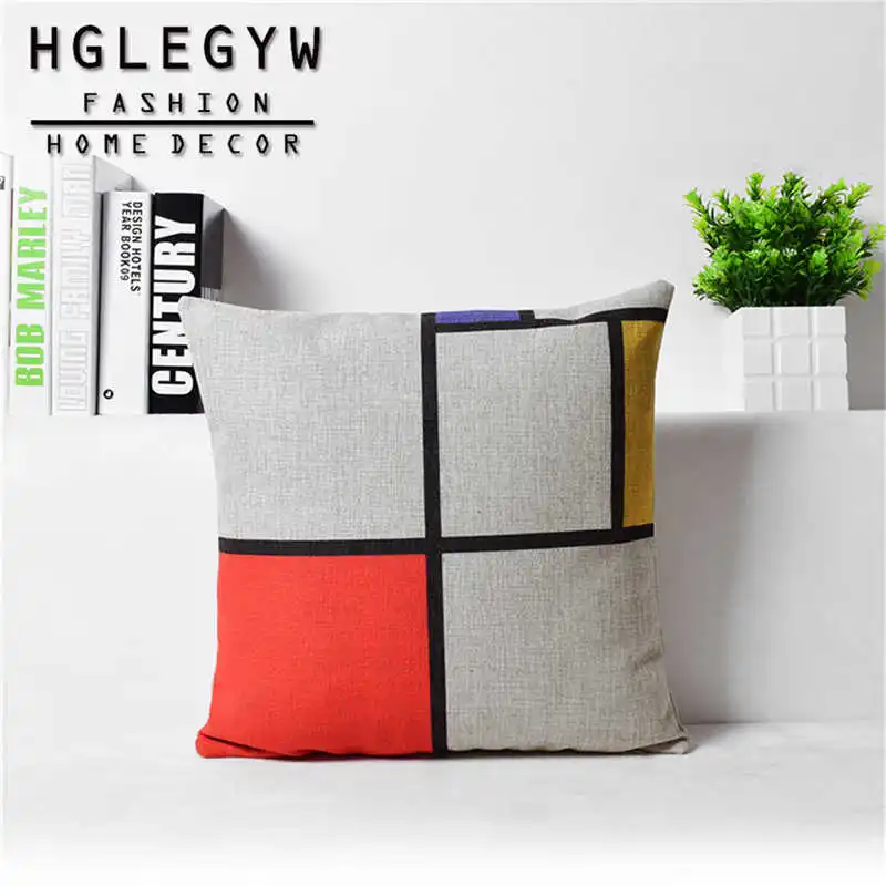 

Simple Patchwork Geometric Pillow Case Red And Gray Decorative Cotton Linen Printed Pillow Covers Hotel Home Textile 45cm*45cm