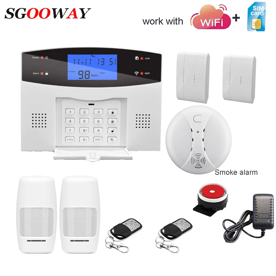 Set E Sgooway Wifi GSM PSTN сигнализация Беспроводная и Проводная детекторы сигнализация Умный дом релейный выход приложение английский/русский/испанский/французский - Цвет: Set E