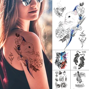 Водостойкая временная татуировка наклейка цветок милый кот переводная вода боди-арт флэш поддельные татуировки