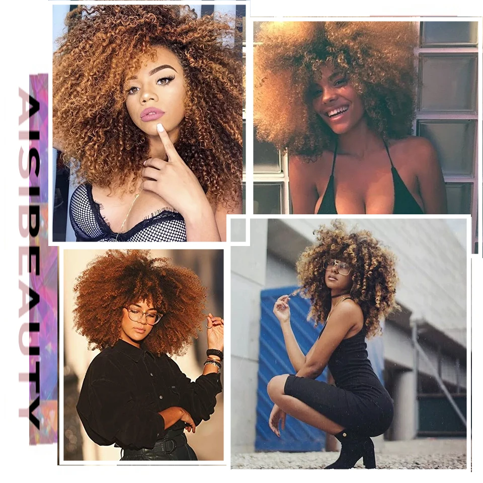 

Synthetic Wigs Short Afro Kinky Curly Wigs With Bangs For Black Women Synthetic Black/Brown Glueless Cosplay Wig Heat Resistant