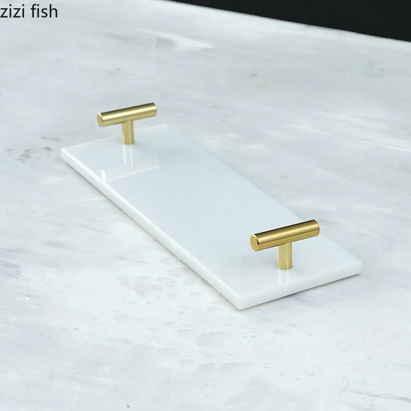 Декоративные подносы из натурального мрамора с золотой ручкой полка для ванной