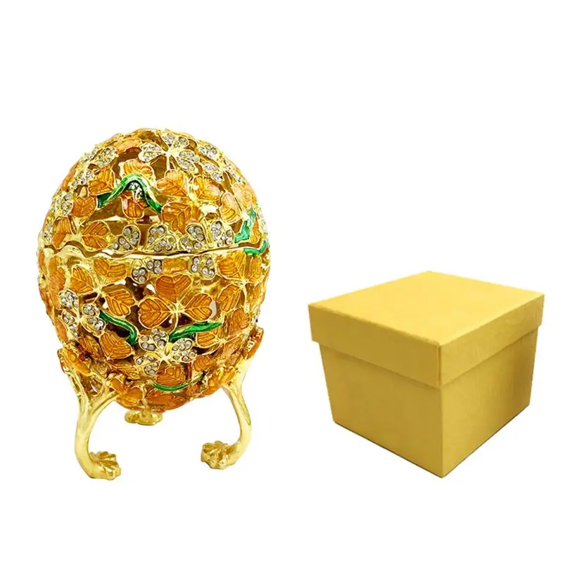 

Golden Faberge-Egg Hand Painted Jewelry Trinket Box Gift for Easter Home Decor