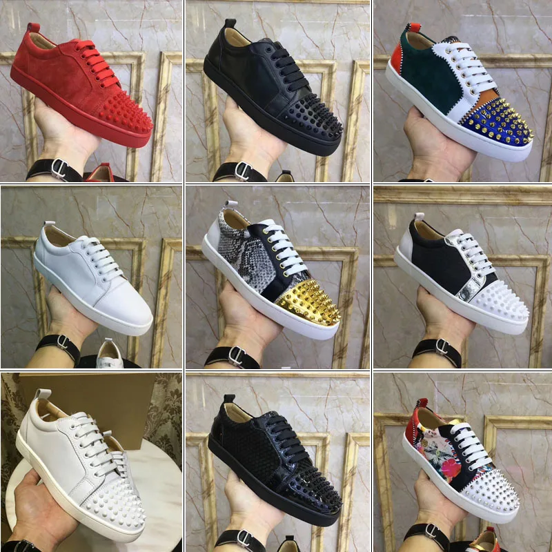 

Genuine Leather Flat Women Sneakers Rivet Colorful Fashion Flat Casual Shoes Men Sneakers Lace-up Spikes Real Leather Classics