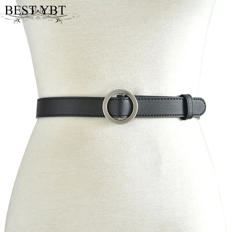

Best YBT Women Imitation Leather Belt Alloy Round Smooth Buckle Belt Simple Retro Fashion Casual Decoration Women Dress Belt
