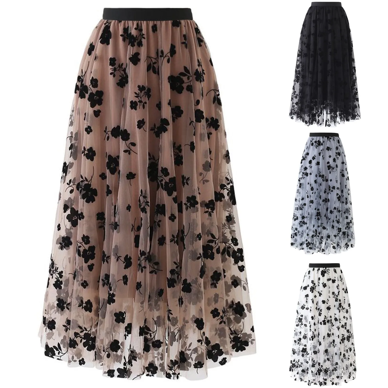 

NEW 2021 Fashion Pleated Skirts Spring Summer Elastic High Waist Long Mesh Plus Size Skirt Womens Pleated SkirtJupe Longue