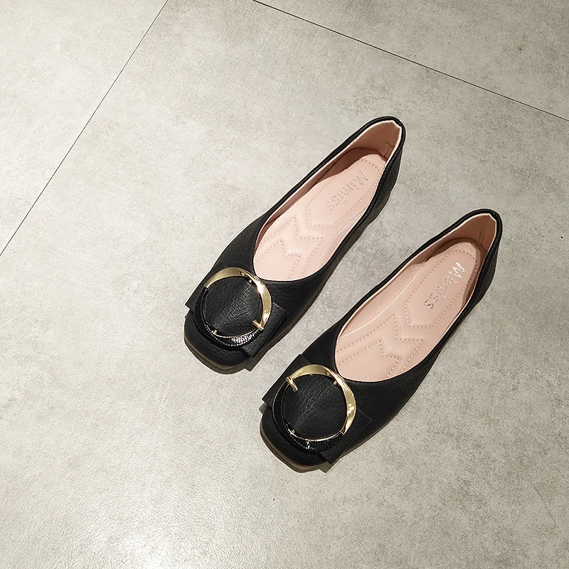 

Весна обувь на плоской подошве с квадратным носком; Тонкие туфли на мягкой подошве; Женские старая обувь металлическая пряжка модная обувь ...