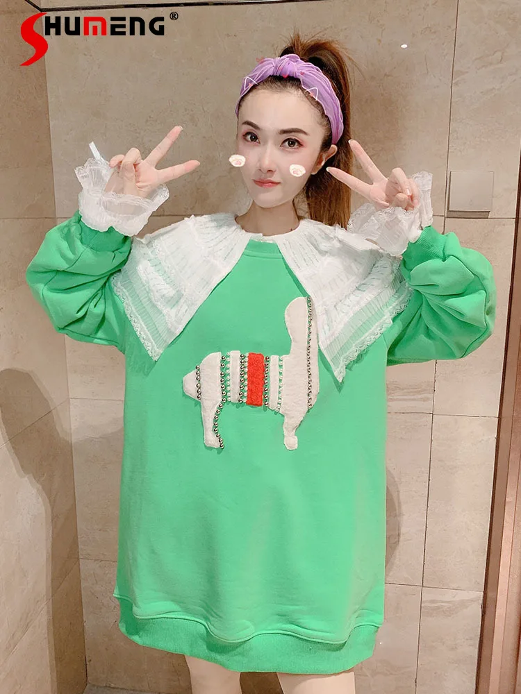 

Новинка Зима 2021, женский милый флисовый свитшот в Корейском стиле с мультяшным рисунком, женский модный простой пуловер в стиле преппи, Топ