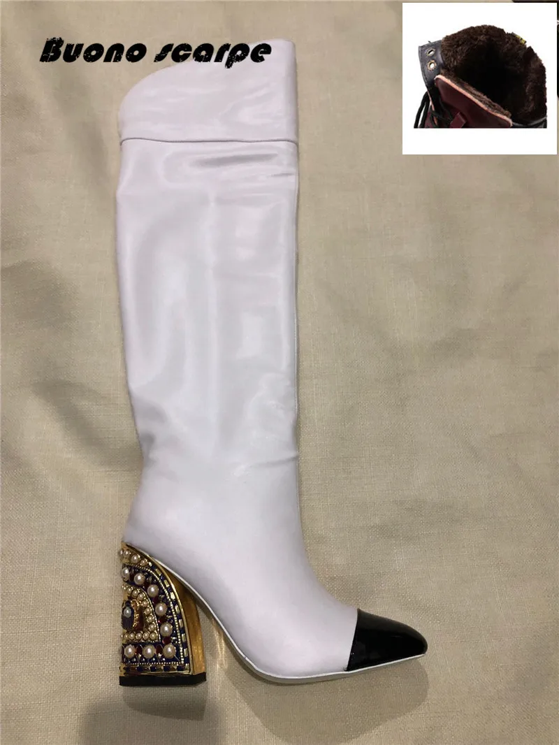 Short plush Buonoscarpe/Новинка; модные кожаные ботинки золотистого цвета; Bota Feminina; Новое поступление; Botas Mujer; туфли на высоком каблуке со специальной формой - Цвет: Short plush