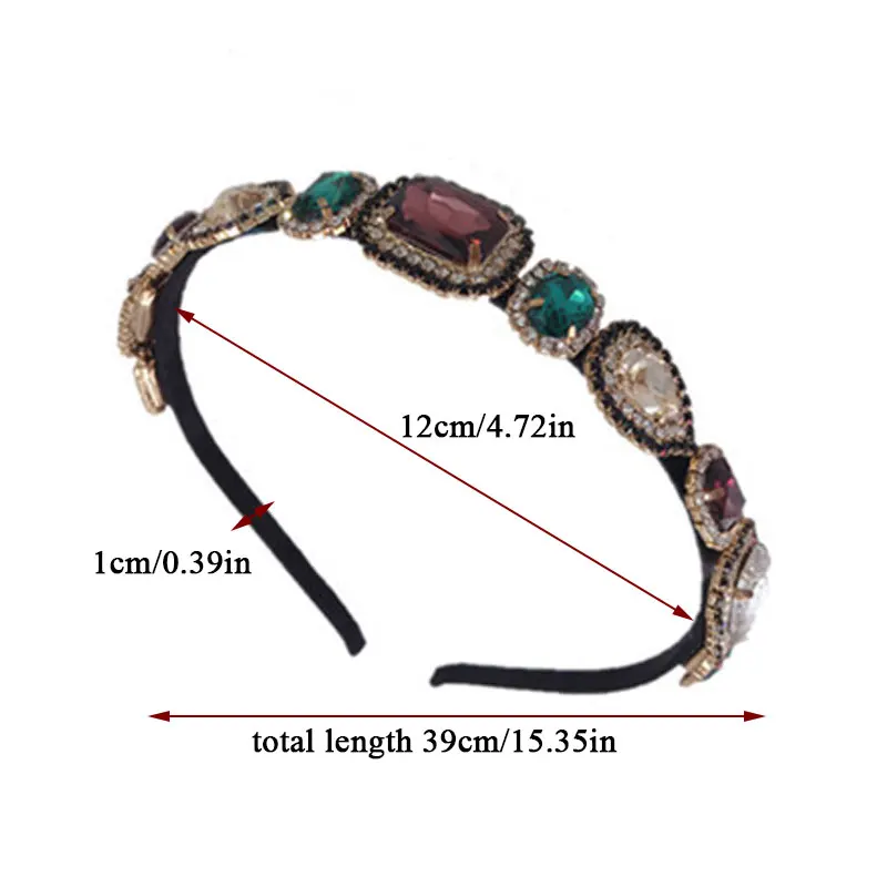

2020 Vintage Crystal Hairband Geometric Full Rhinestone Colorful Gem Hair Hoop Baroque Head Hoop Women Diamond Hair Accessories