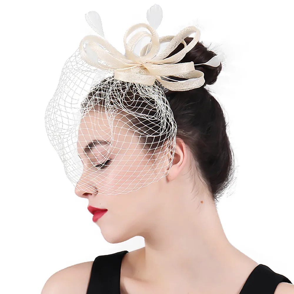 

2020 New Ivory Or Multicolors Bridal Veils Fascinator Neauty Bow Women Hair Accessories Wedding Party Floral Hat With Hair Combs