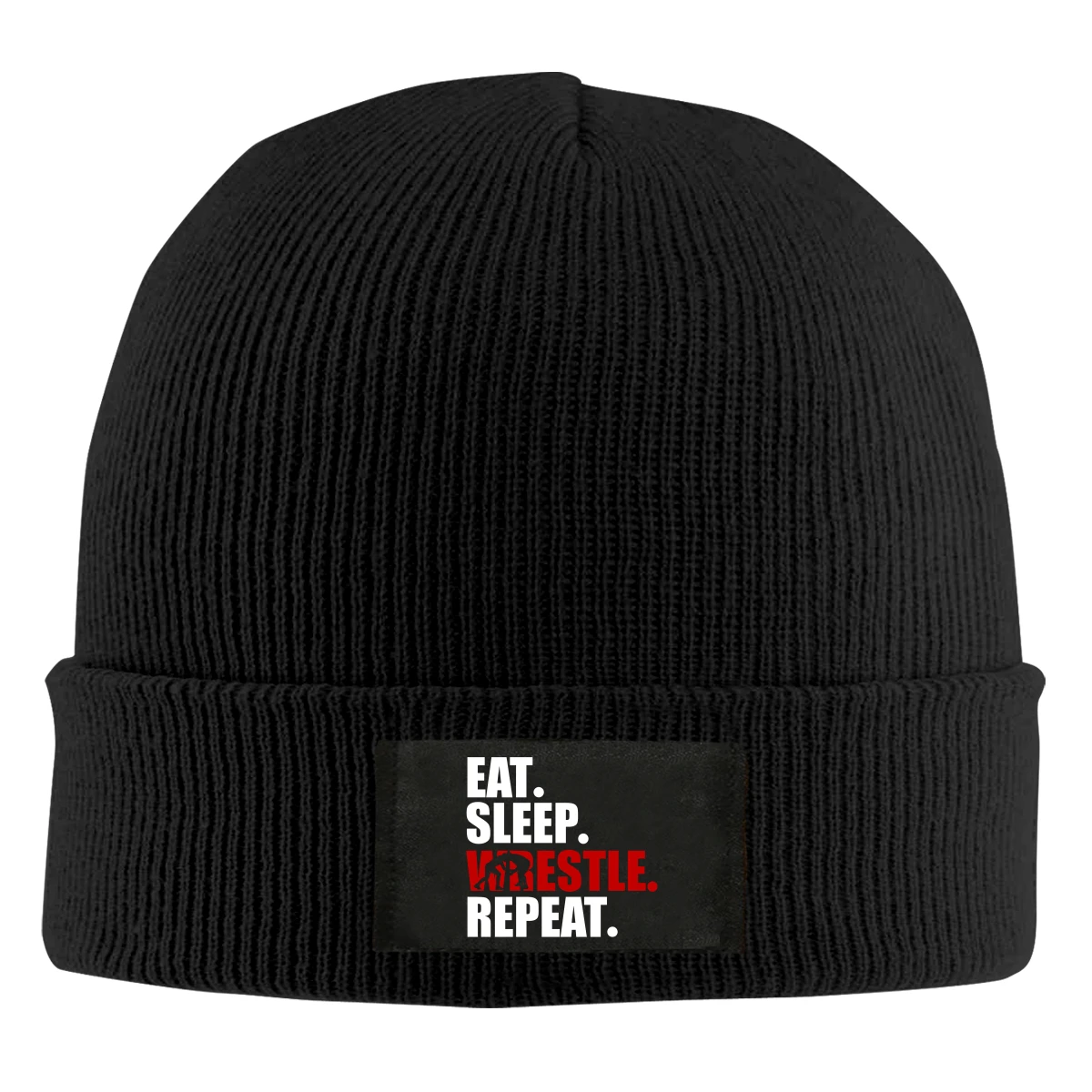 

Eat Sleep Wrestle Repeat Wrestling Beanie Hats For Men Women With Designs Winter Slouchy Knit Skull Cap