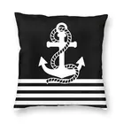 Черно-белая квадратная подушка с морскими полосками и якорем, украшение для чехла, Матросская подушка, наволочка, декоративная подушка для автомобиля с принтом