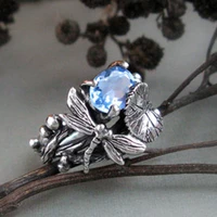 milangirl new vintage leaf dragonfly crystal zircon ring copper rings for women anniversary jewelry