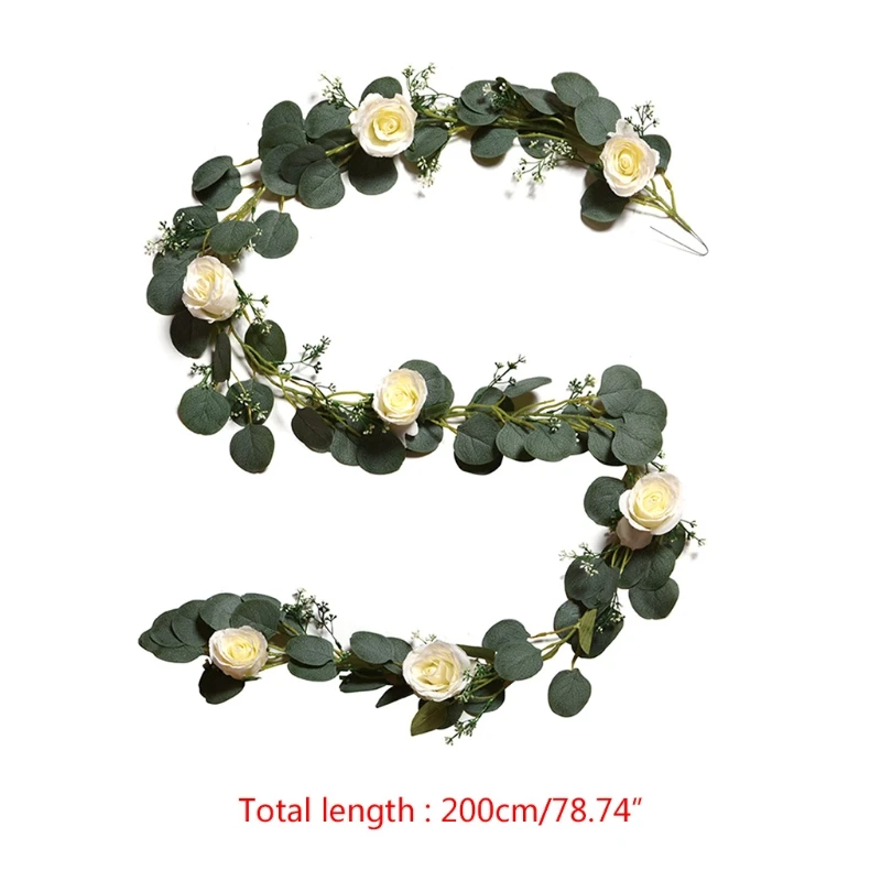 

2 Meters Eucalyptus Leaves Garland with Rose Flowers Artificial Vines Plant